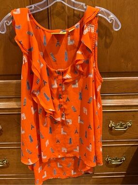 Sleeveless Ruffle Front Women’s Top in Bright Orange